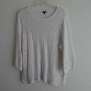 Talbots Open Knit Sweater Women's Plus Size 3X White Linen Blend Pullover